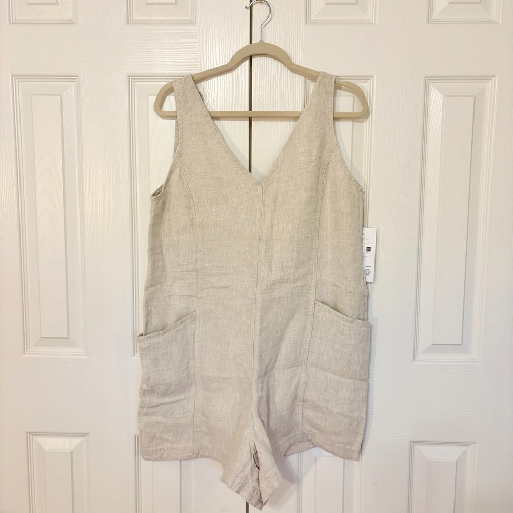 NWT Athleta Retreat Cream Linen Jumpsuit Romper Size Medium - Picture 3 of 11